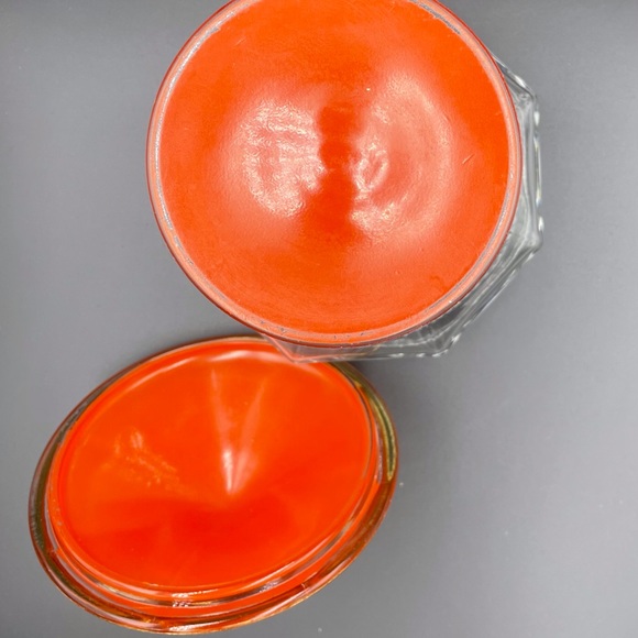 Mid Century Clear Glass Candy Dish w/Orange glass lid - Picture 6 of 11